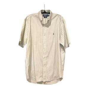 Ralph Lauren Button Down Short Sleeve Blake Fit Shirt Green & White Men's M